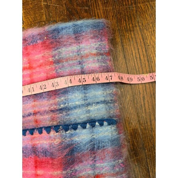 Vintage 1970s Red Blue Plaid Angora Wool Double Breasted Coat - Picture 9 of 16